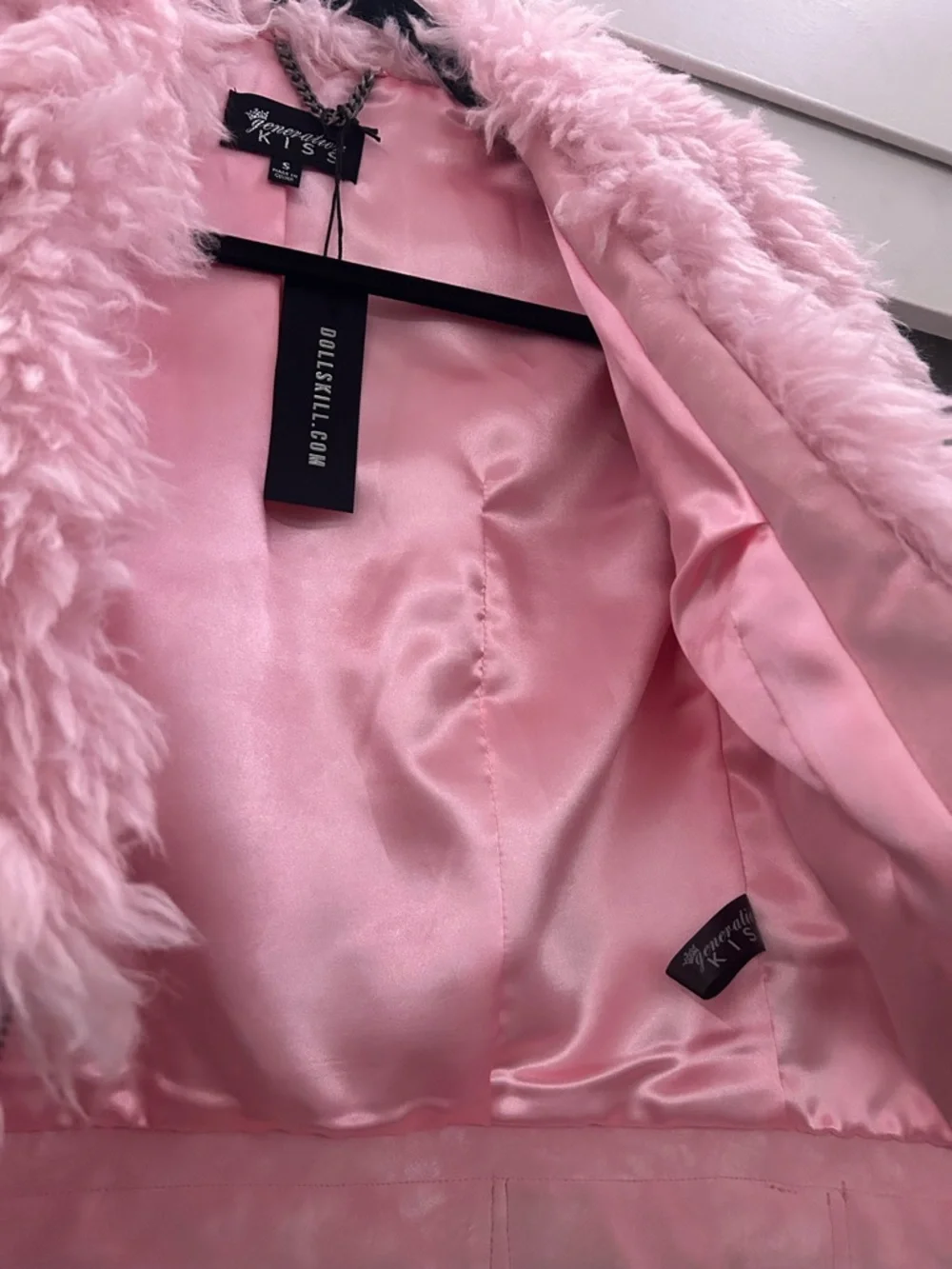 Dolls Kill Covet Moto Faux Fur Trim Jacket - Pink (Small) - Picture 4 of 7